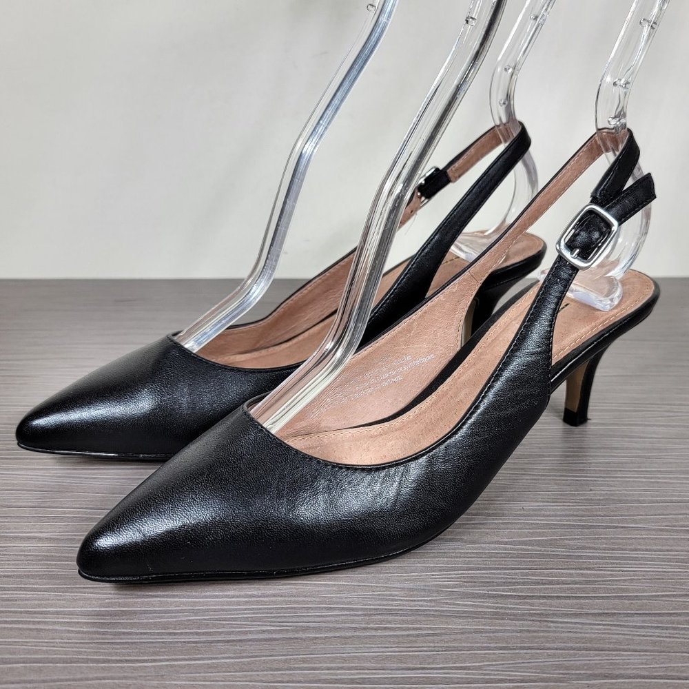 Halogen Elyse Slingback Pump, Black Leather Size 4